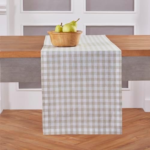 Solino Home 100% Pure Linen Table Runner Natural, Gingham Check 14 x