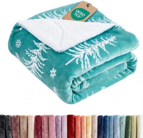 CGK Christmas Sherpa Blanket Twin Size, Reversible - Snowy Trees