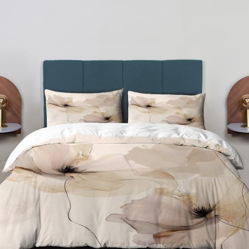 Floral Fluid Lines Artwork 100% Cotton Duvet Cover Set Twin Size