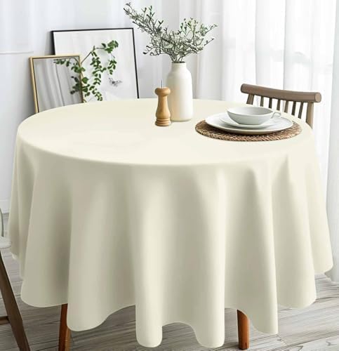 HEIPINIUYE 3 Pack Beige Round Tablecloth 84 Inch Round Plastic Table