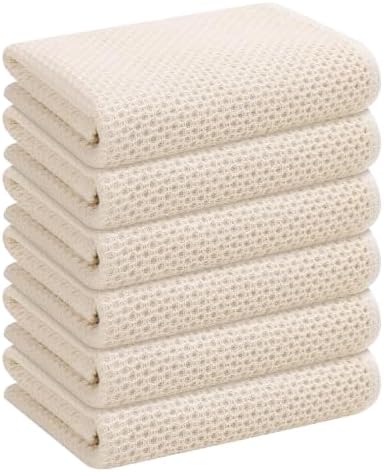 Mordimy 100% Cotton Waffle Weave Kitchen Towels 6-Pack, Beige