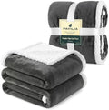 PAVILIA Sherpa Fleece Throw Blanket for Couch, Dark Grey, Plush Soft