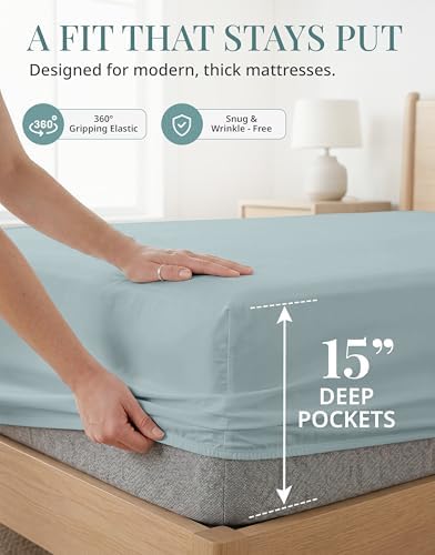 450TC 100% Cotton Split King Bed Sheets - Soft Sateen Weave, French