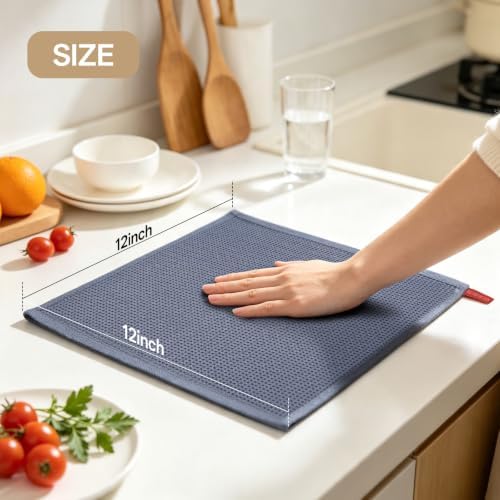 100% Cotton Waffle Kitchen Dish Towels Dark Gray 12 * 12 7 Pack