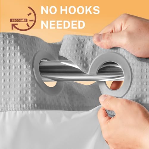 River Dream No Hooks Shower Curtain with 2 Snap in Liner, Light Grey