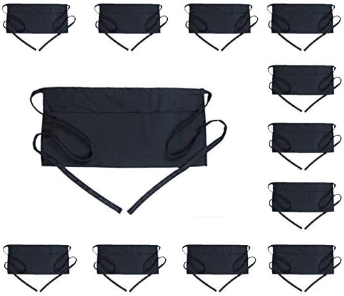 BOHARERS Waist Apron with 3 Pockets 12 Pack - Black Waitress Server