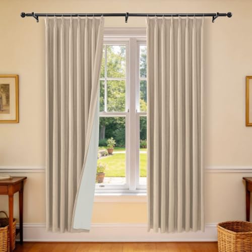 Etherealveil 100% Blackout Pinch Pleated Linen Curtains 2 Panels