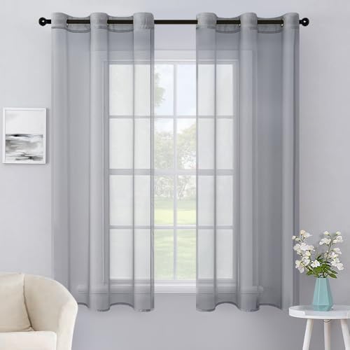 MIULEE Solid Color Sheer Curtains 63 Inches Long 2 Panels Set