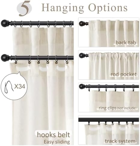 Nanspring Extra Long Linen Curtains 120 Inches Length Back Tab Birch