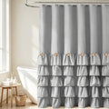 BTTN Grey Ruffle Farmhouse Shabby Chic Fabric Shower Curtain, 72x72
