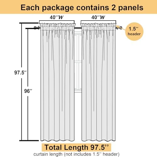 Lecloud Sheer Curtain Panels Set 96" Inches Long, Solid Voile Light