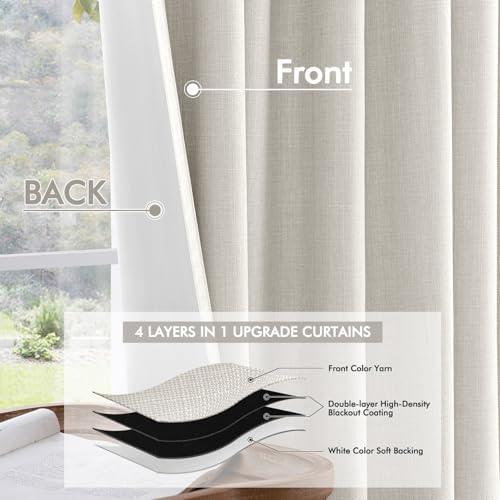 MIULEE 100% Blackout Back Tab Pleat Linen Curtains 50" Wx120 L,Grey