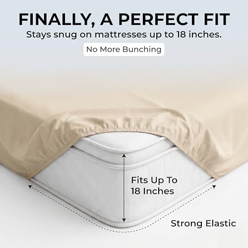Twin Sheet Set, 500 TC Single-Ply Cotton Sateen, 3-Piece, Cream Beige