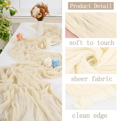 4 Pack Ivory Cheesecloth Table Runner 20 x 120 inch Gauze Table