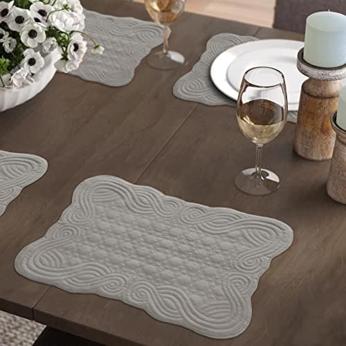 Loom and Mill Quilted Table Placemats Set of 6, 12x18 inch, Light Gray