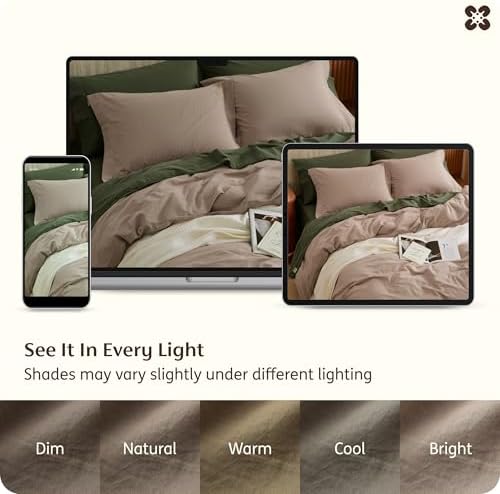 Bedsure PureWoven 100% Washed Cotton Duvet Cover Set, Queen Size, 3-PC