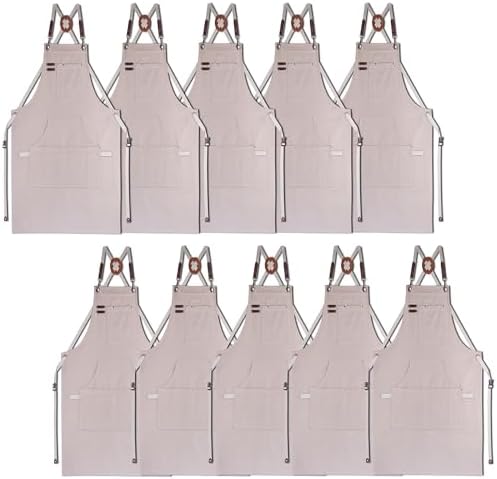 10 Pack Kitchen Apron, Work Apron, Canvas Apron, Grey