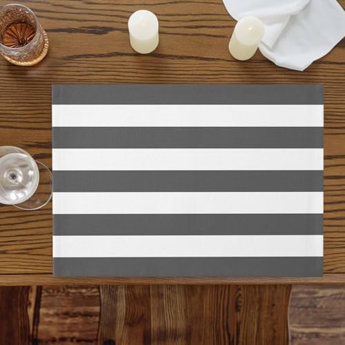 Placemats Set of 8, Modern Gray and White Stripes Washable Table Mats