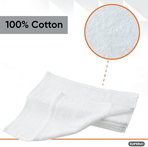 Superio Terry Cloth Rags White Washcloths 100% Cotton 12" Cleaning