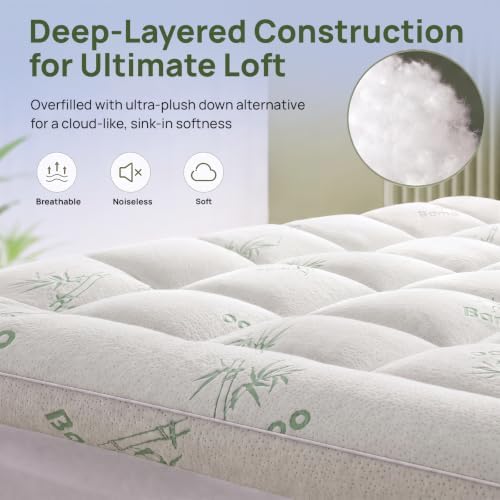 Queen Mattress Topper, 1200 GSM Viscose Derived from Bamboo Pillow-Top