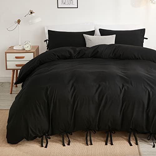 annadaif Black Duvet Cover Queen Size, 3 Pieces Duvet Cover Set