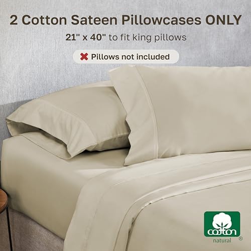 California Design Den 2-Pack King Pillowcase,100% Cotton Sateen Beige