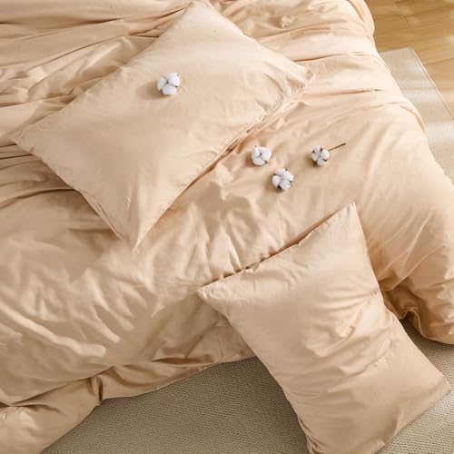 100% Cotton Comforter Set Queen Size – Sandy Beige, Linen-Like