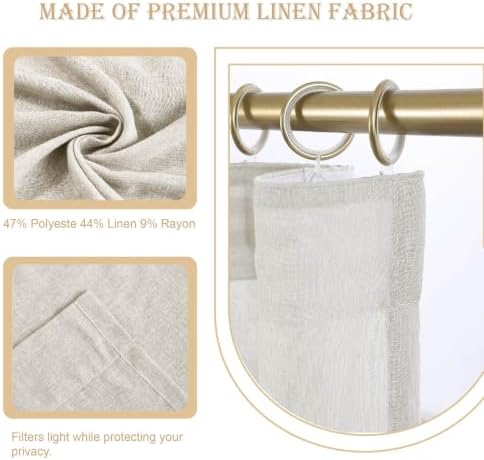 2 Panels Semi Sheer Linen Back Tab Curtains for Living Room, 40"W x