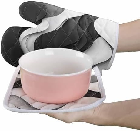 Quilted Cotton Terry Cloth Oven Mitt, Pot Holder Grey White Black