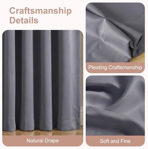 hoeflife 50 Inches Wide 100% Blackout Pinch Pleated Curtains Rings
