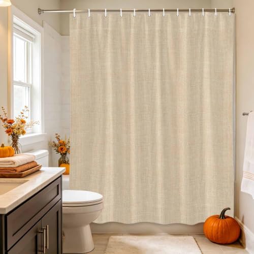Rustic Beige Shower Curtain, Farmhouse Linen Texture Cottagecore
