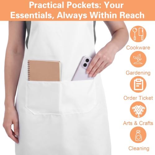 15 Pcs White Aprons with Pockets, Adult Bib Aprons Bulk Machine