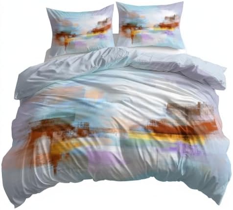 King Duvet Cover Set Soft Microfiber Abstract Patterns Light Color