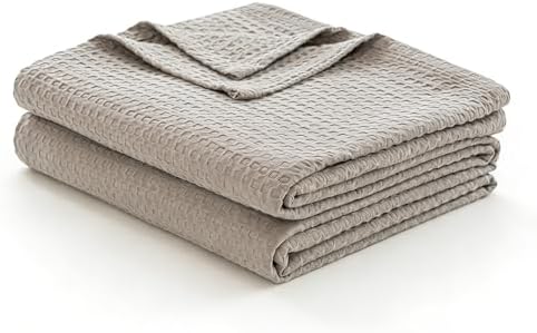 Cotton Waffle Weave Blanket 79x71 Inches Soft Lightweight Breathable