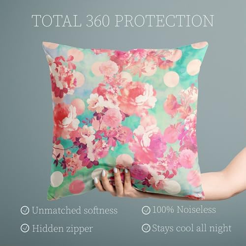 Decorative Throw Pillow Case Aqua Mint Turquoise Romantic Retro Floral