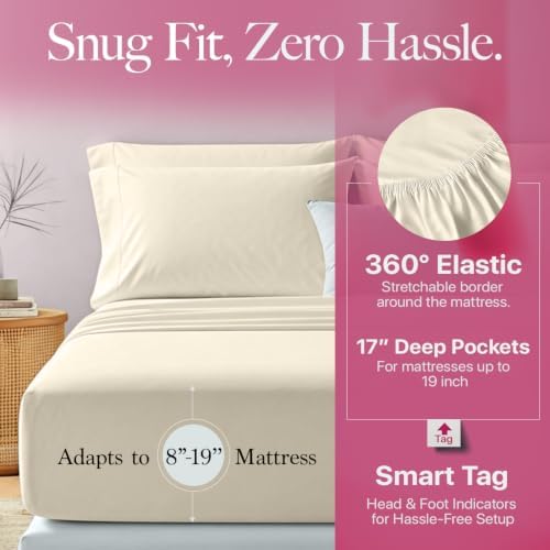 Carressa Linen 1200 Series Egyptian Cotton Sheets King Size Set, Ivory