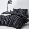 Black Dark Gray Stripe Duvet Cover Set King 100% Cotton Twill Bedding