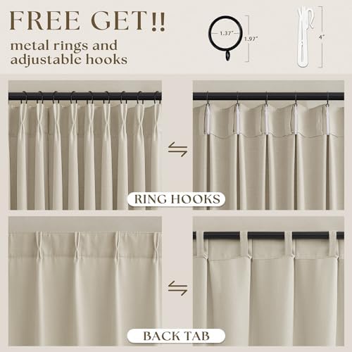 TWODRAPES Oatmeal Pinch Pleated Linen Curtains 84 Inch Length 2 Panels
