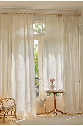 100% Natural Linen Tab Top Curtains 96 Inch Length for Living Room 2
