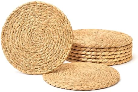 Round Woven Placemats Set of 6 – 11.8” Boho Table Mats – Rustic