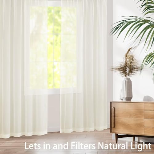 Semi Voile Sheer Curtains 108 Inches Long 2 Panels Rod Pocket Window