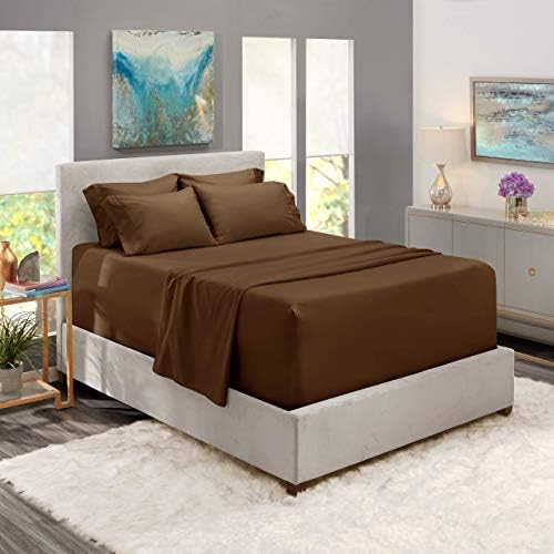 800 Thread Count-4Pcs Bed Sheet Set 100% Cotton Bed Sheets, Chocolate