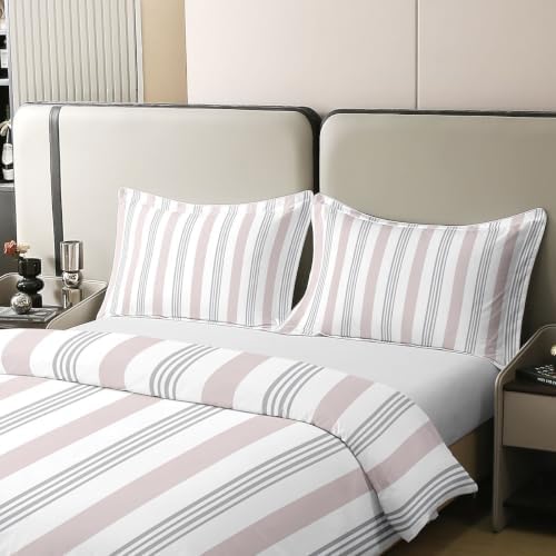 Feelyou Gray Stripes Duvet Cover 100% Cotton King Size Boys Girls