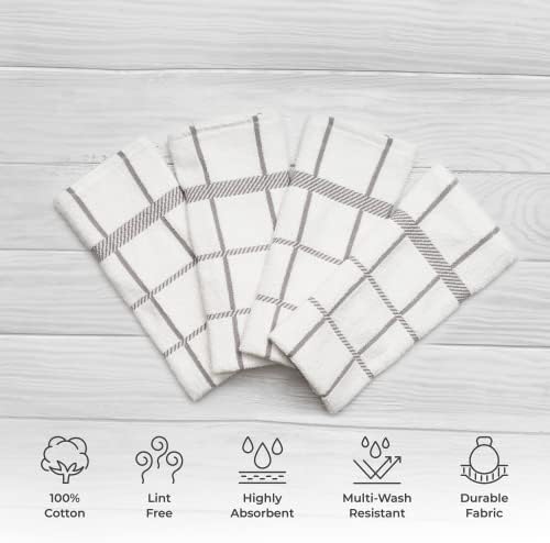 100% Cotton Terry Dish Towels, 4 Pack Checks, 16 x26 Inches, Super
