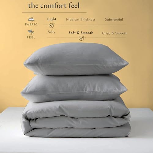 3 Sided Zipper Duvet Cover Set Microfiber 3PCS Twin Size Silver Grey
