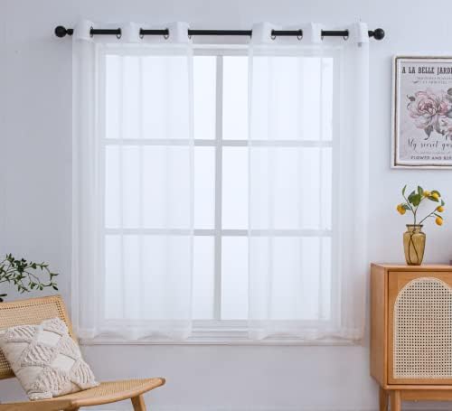 PI White Sheer Curtains 63 Inch Length with Grommet Top,Short Voile