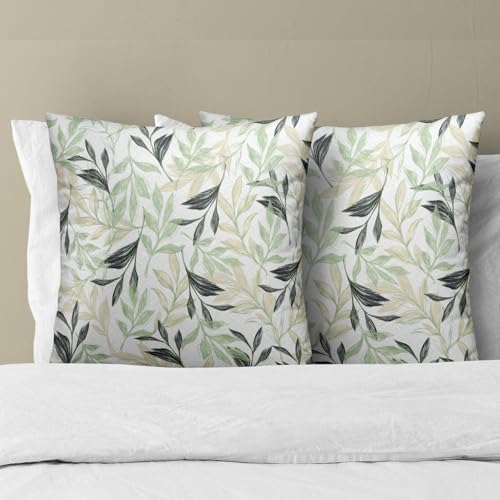 Spring Sage Green and Cream Leaf Pillowcovers 18X18 Inch Green and