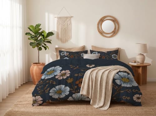 Charcoal Gray Retro Floral Vines King Duvet Cover Set Microfiber