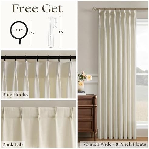 Warm Oatmeal Linen Curtains 84 Inches Long Pinch Pleated Semi Sheer