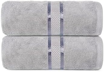 Bath Sheet Set 2 Pack Extra Large, 35x70 in, Light Grey Cotton Bath